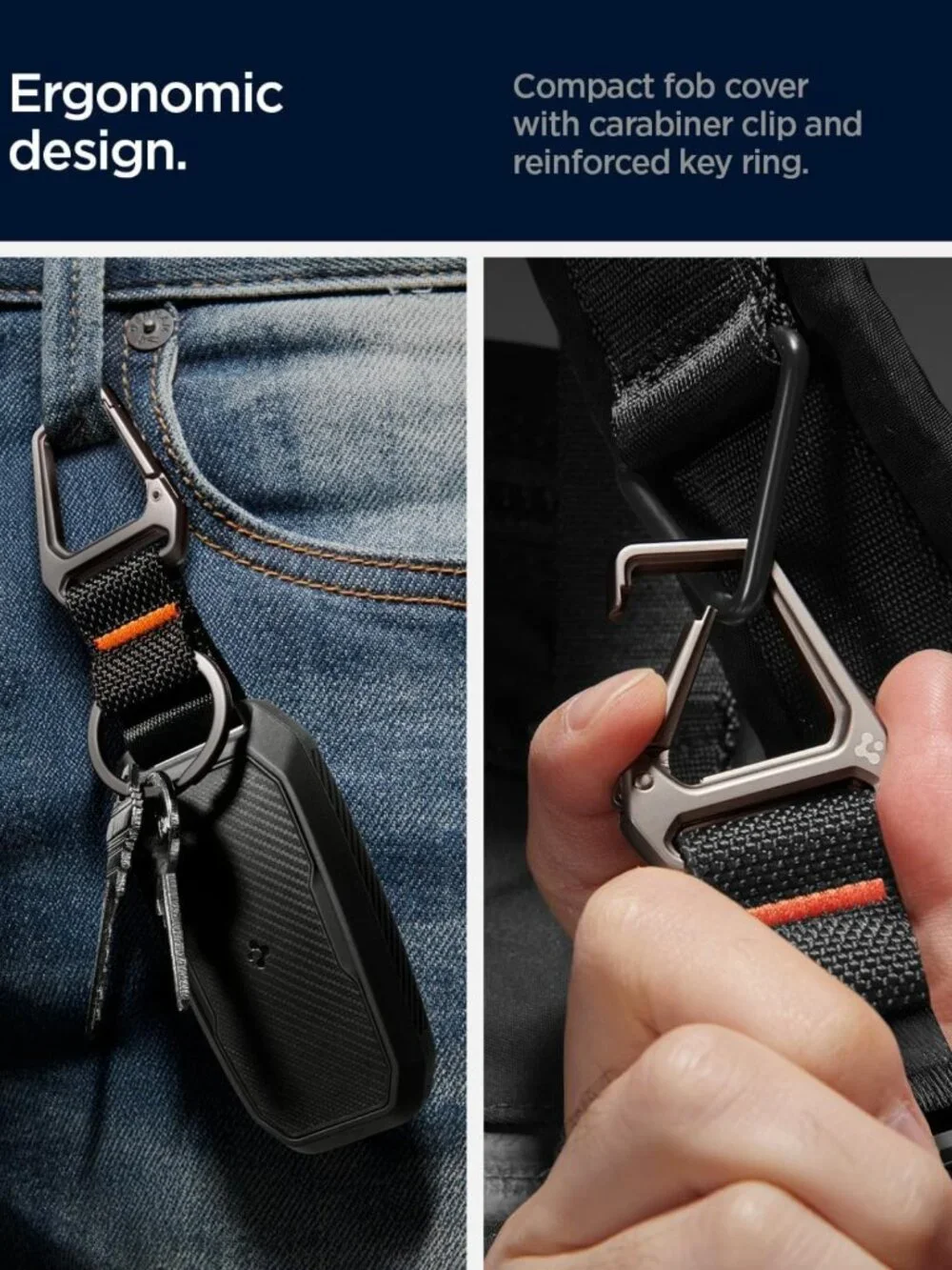 Rugged Key Fob Cover with Carabiner & Keychain for 3/4/5 Button Smart Keys